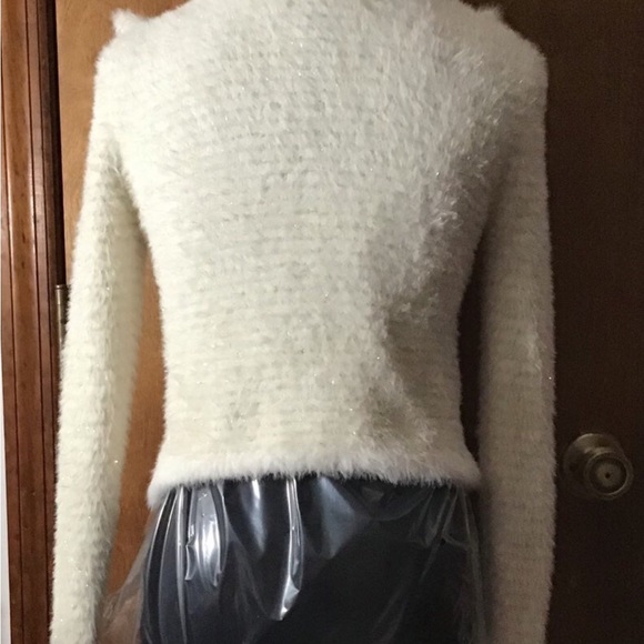 Zara Cream Gold Metallic Fuzzy Ruffled Turtleneck Sweater - Picture 4 of 6